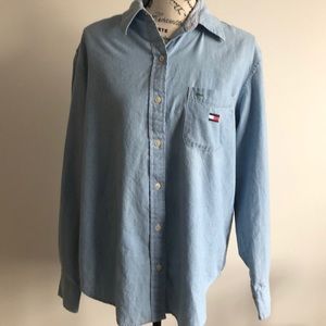 Vintage Tommy Jeans long sleeve button down light wash denim 100% cotton Size 10